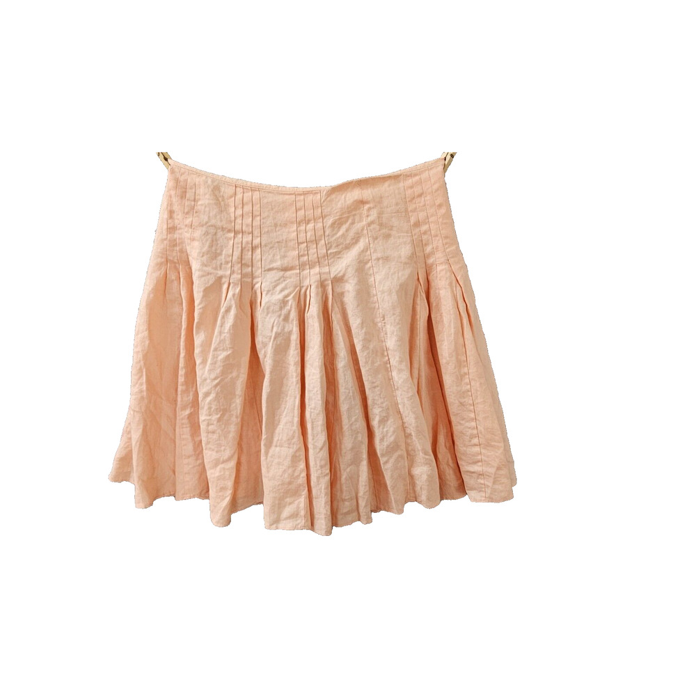 LOFT Pale Peach‎ 100% Linen A-Line Pleated Zip Back Mini Lined Skirt sz 12 35